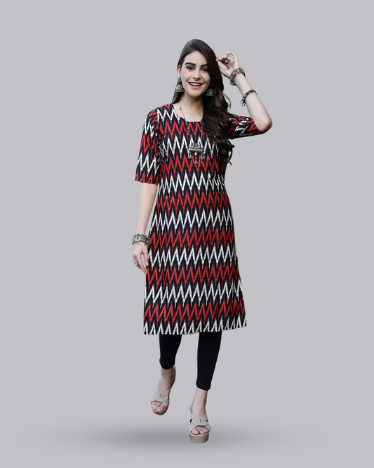 Red and White Zigzag Kurta 