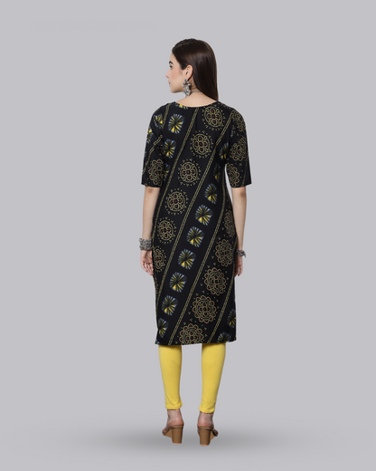 Charcoal Yellow Printed Kurta 