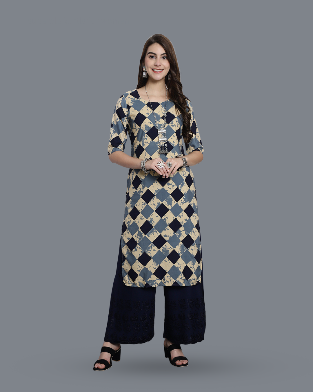 Cloudy Blue Block Printed Kurta 