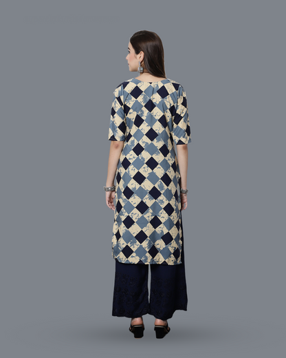 Cloudy Blue Block Printed Kurta 