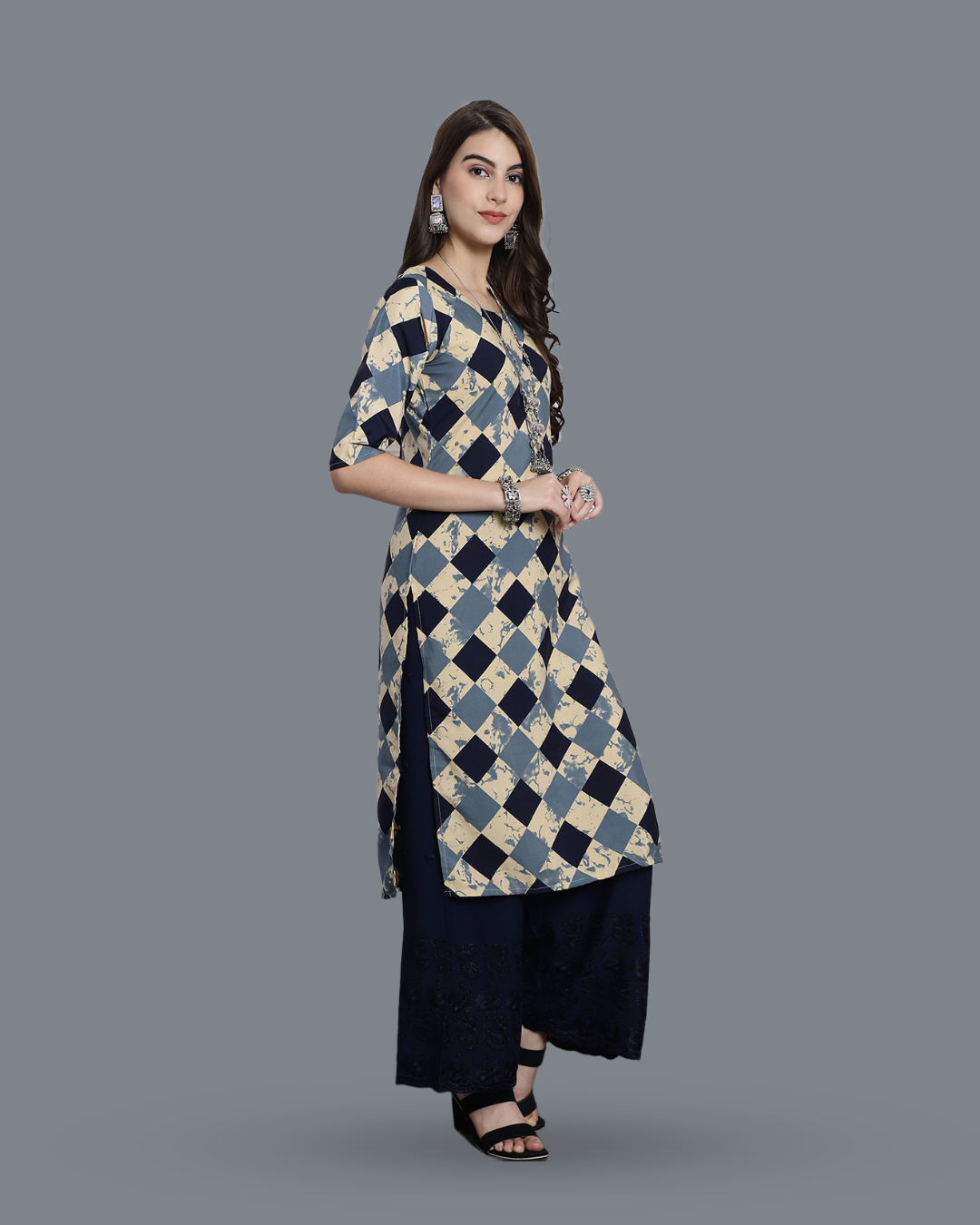 Cloudy Blue Block Printed Kurta 