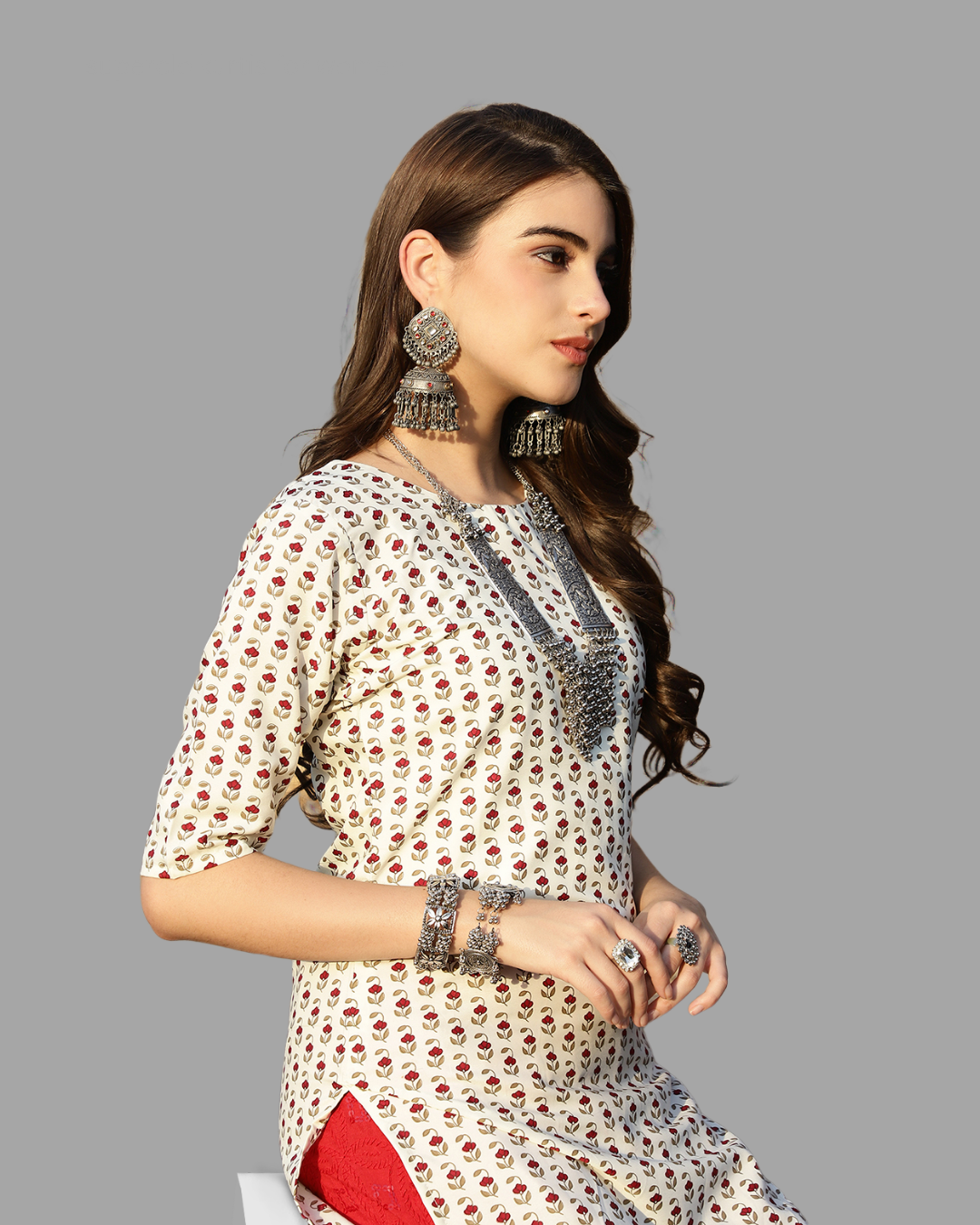 Cherry Blossom White Printed Kurta 