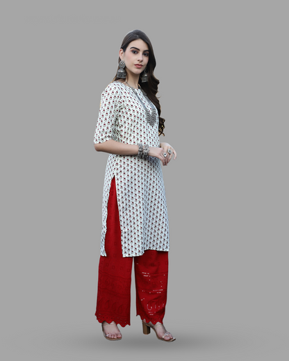 Cherry Blossom White Printed Kurta 