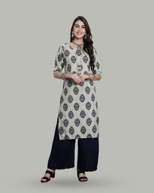 Misty Grey Blossom Printed Kurta 