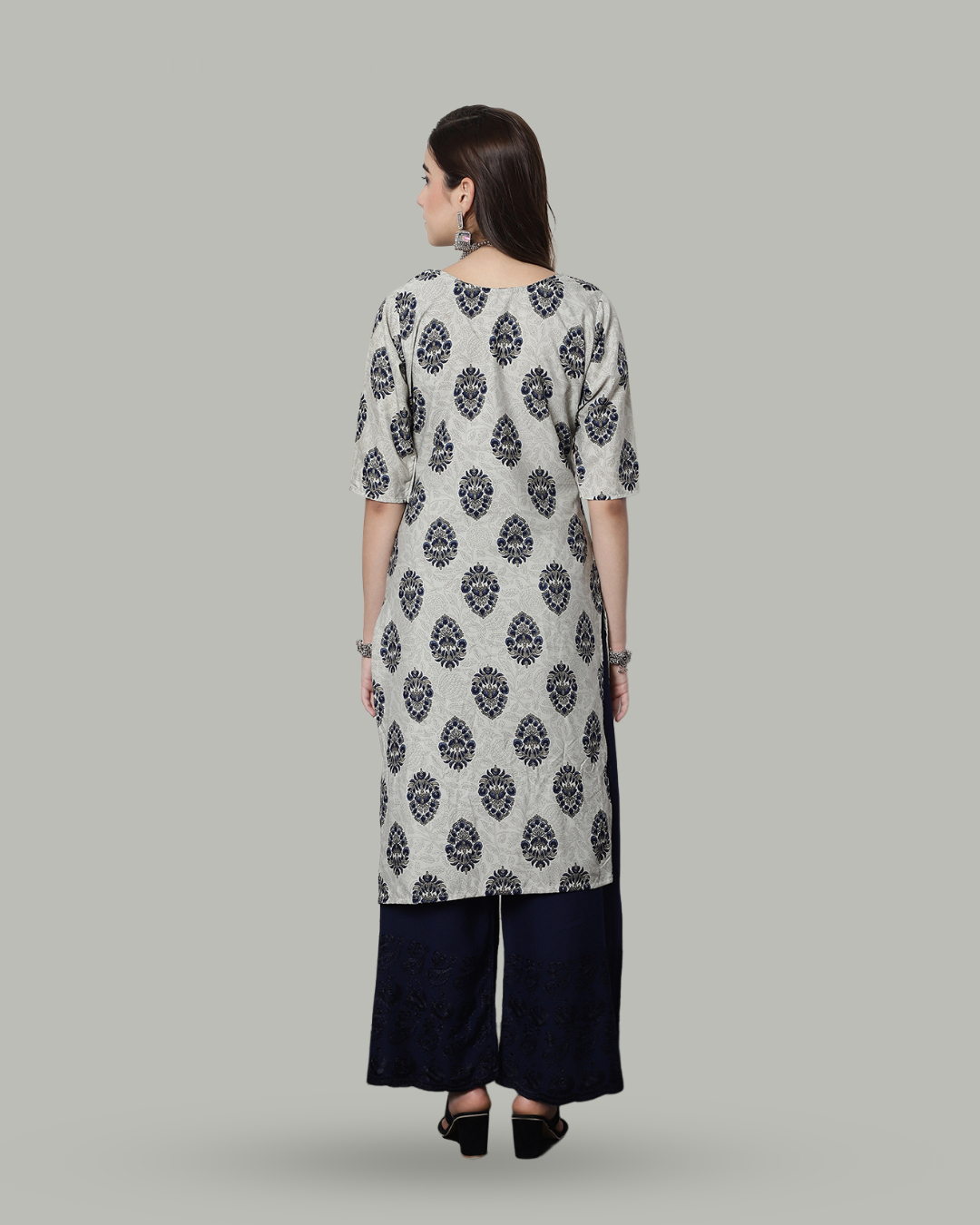 Misty Grey Blossom Printed Kurta 