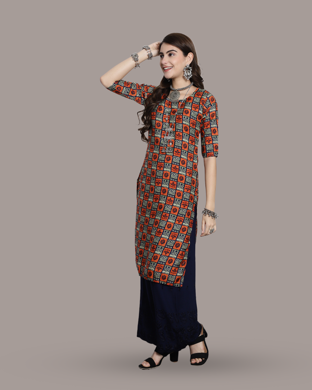 Charcoal and Sunset Kurta 