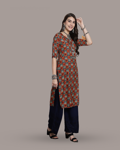 Charcoal and Sunset Kurta 