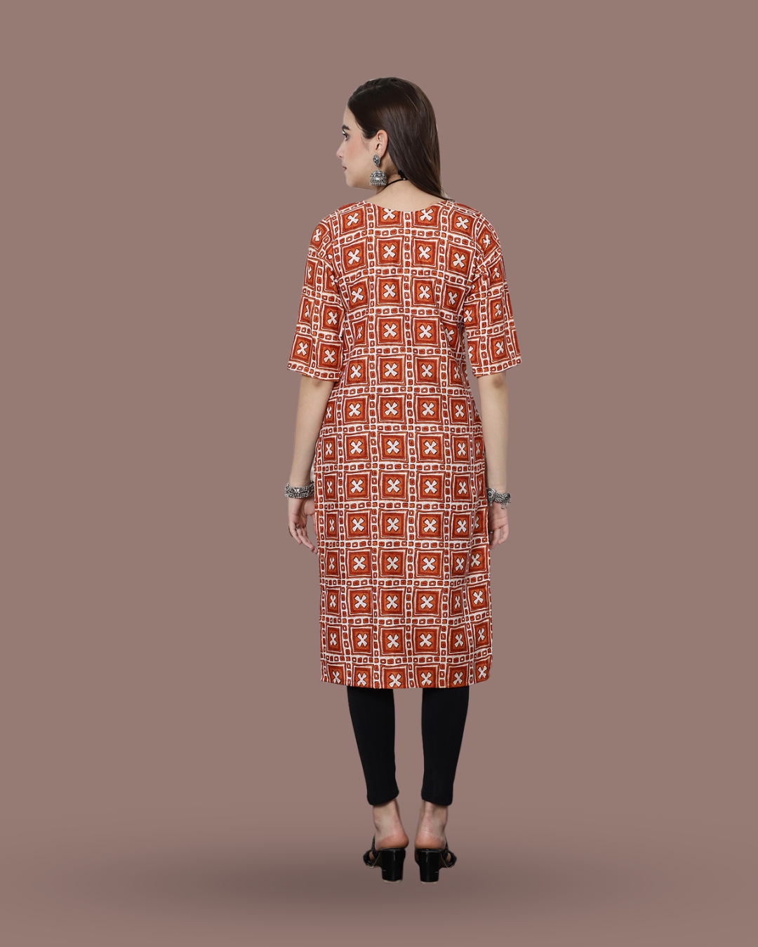 Tangerine Cross Printed Kurta 