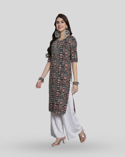 Ink and Rust Printed Kurta 