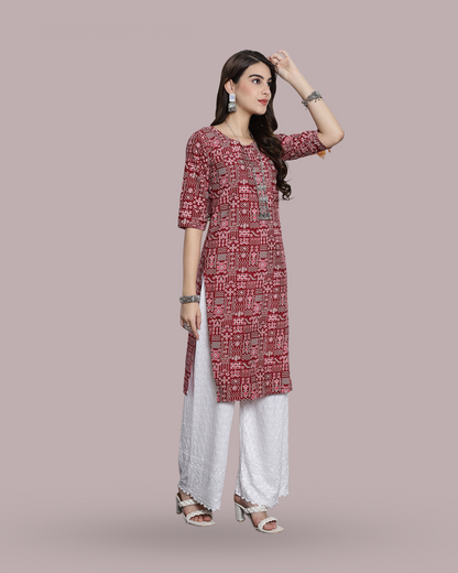 Brick Red Heritage Printed Kurta 