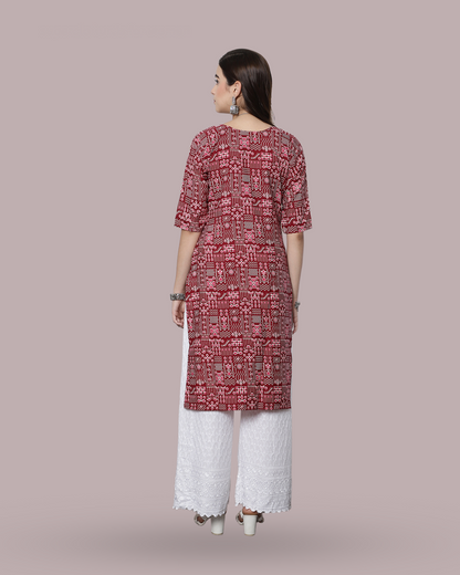 Brick Red Heritage Printed Kurta 