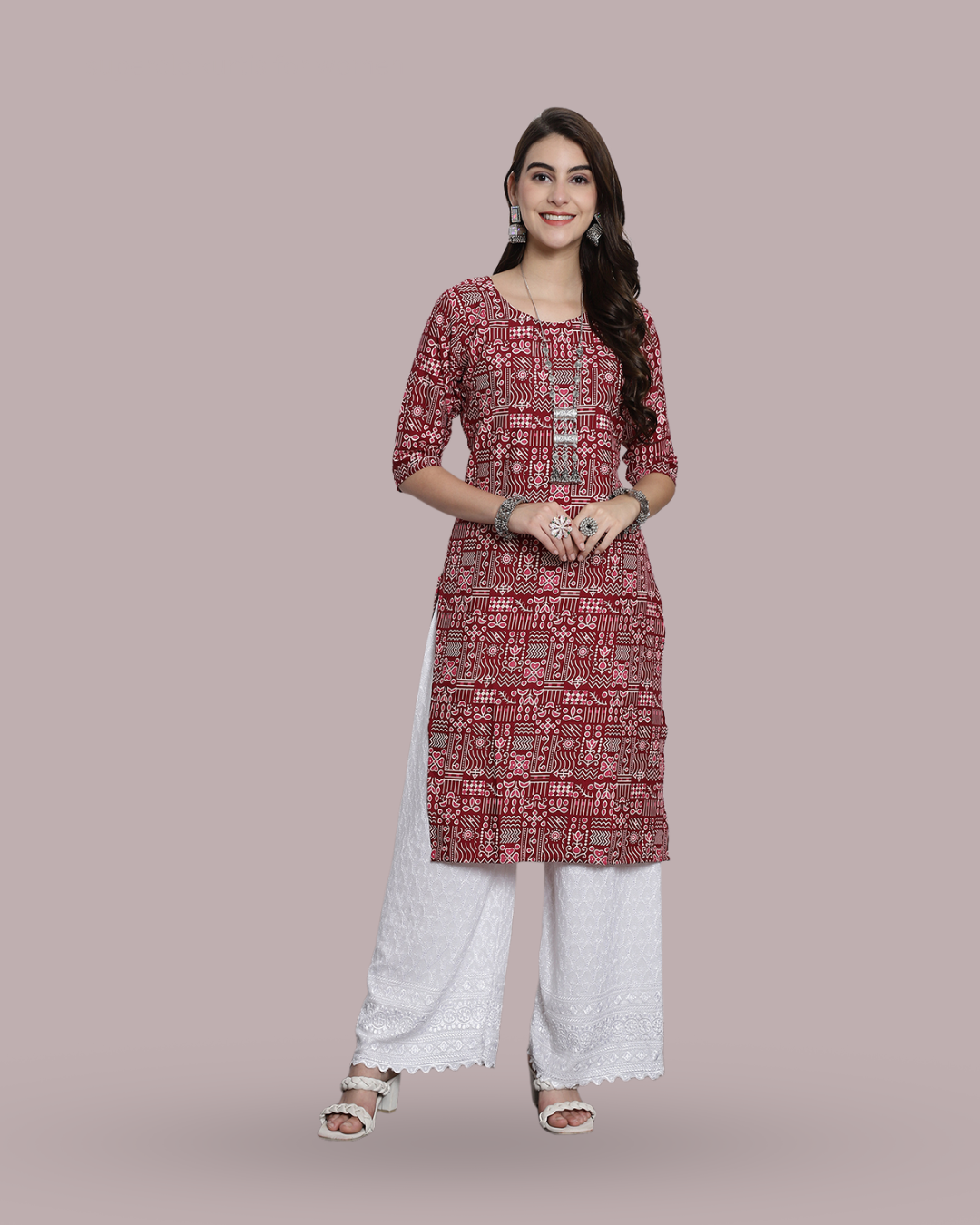 Brick Red Heritage Printed Kurta 