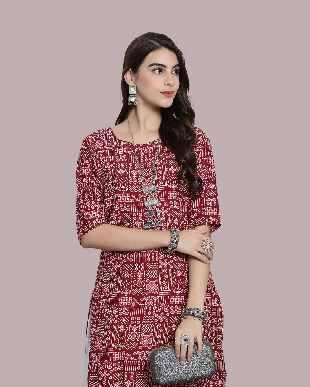 Brick Red Heritage Printed Kurta 