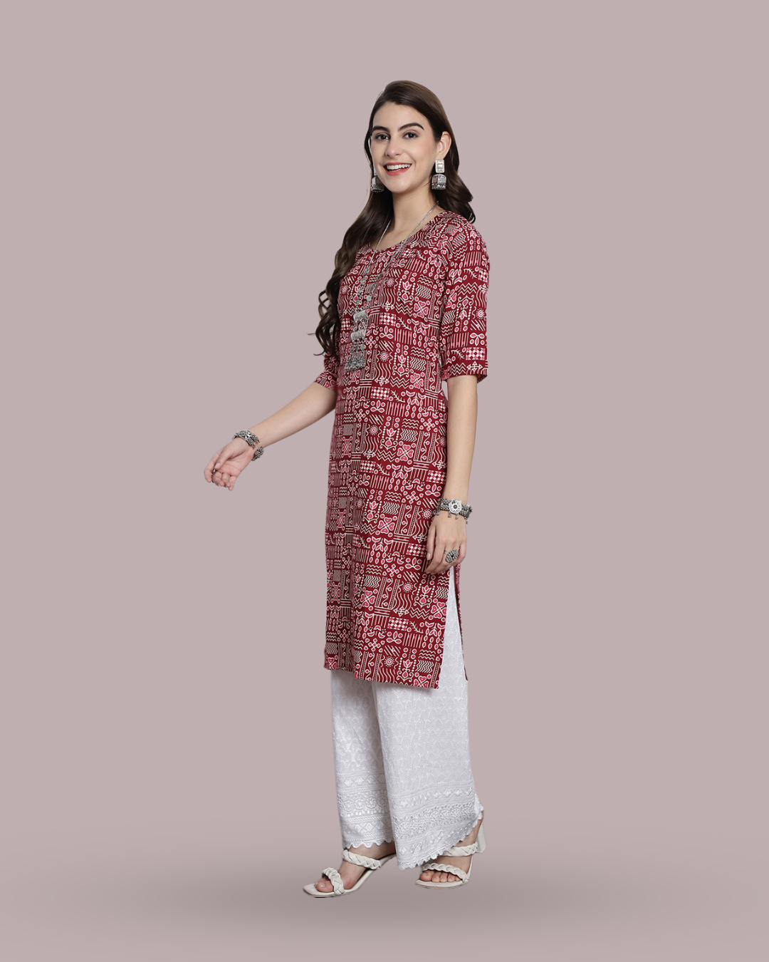 Brick Red Heritage Printed Kurta 