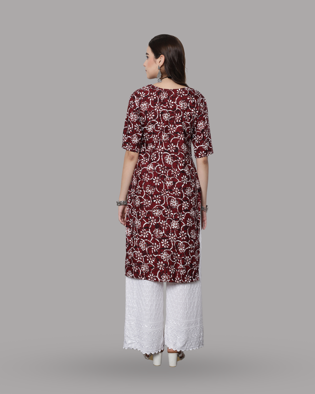 Wine Red Floral Printed Kurta 