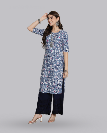 Oceanic Floral Print Kurta 