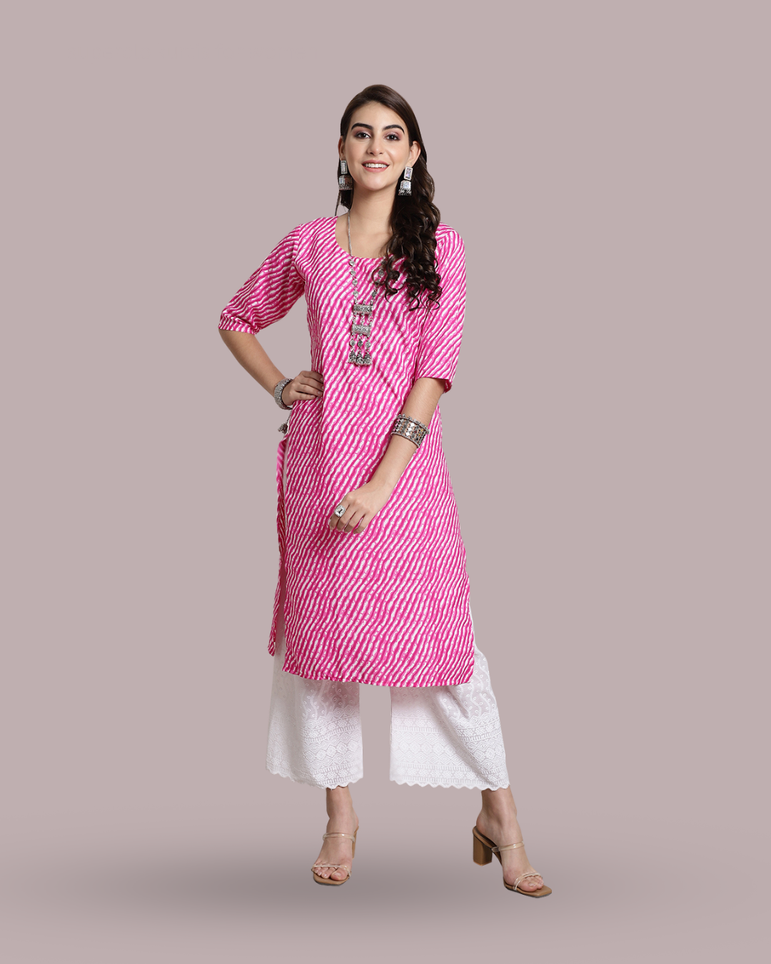 Soft Pink Leheriya Kurta 