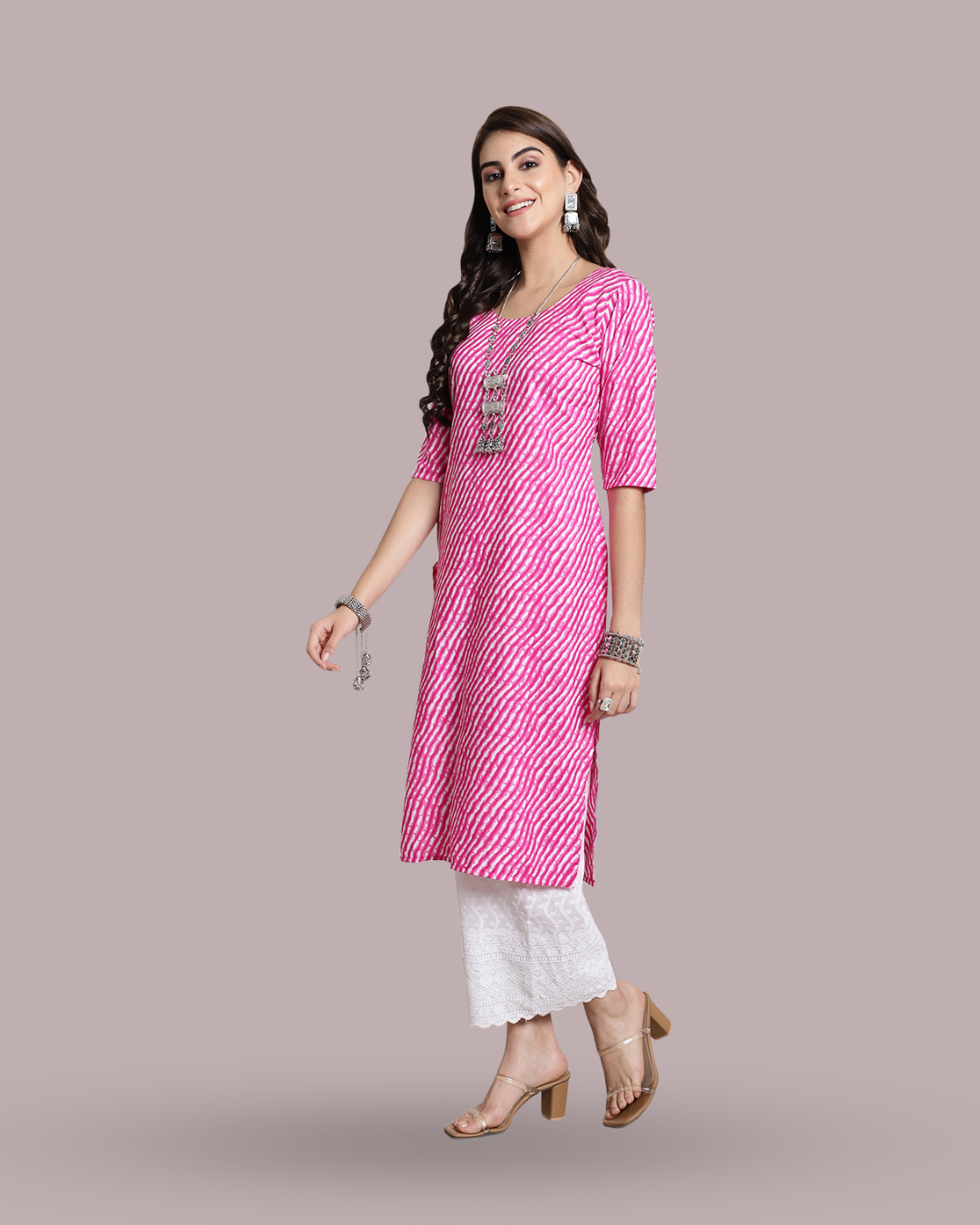 Soft Pink Leheriya Kurta 