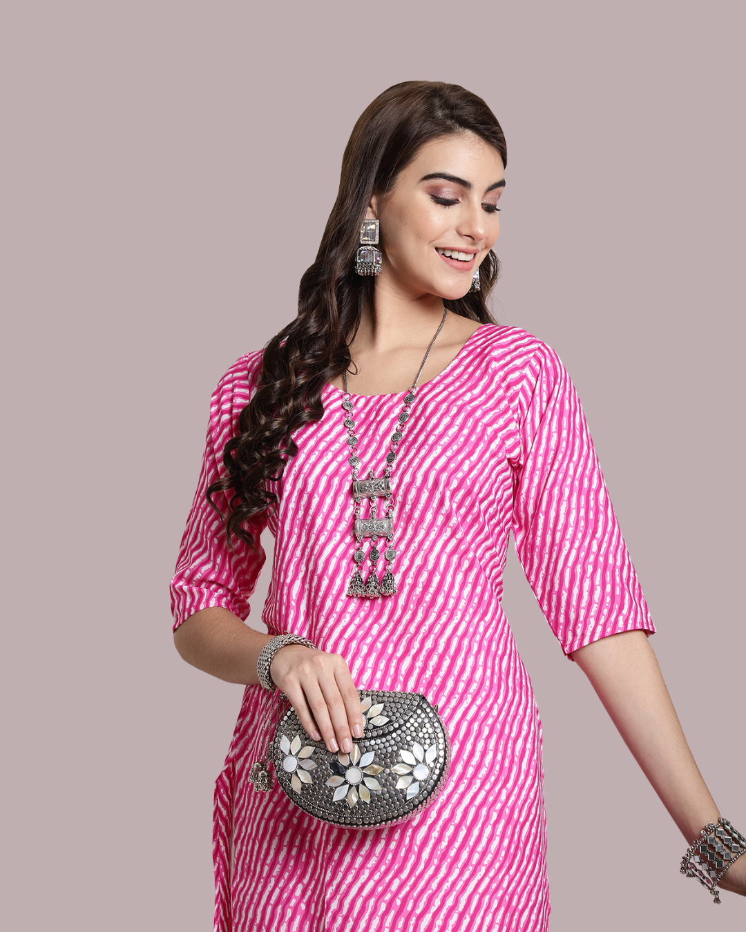 Soft Pink Leheriya Kurta 