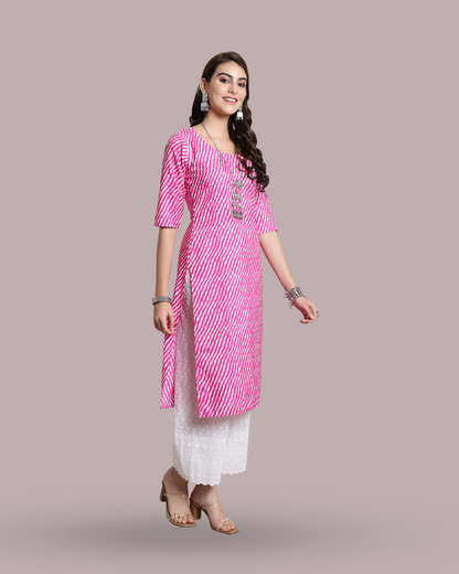 Soft Pink Leheriya Kurta 