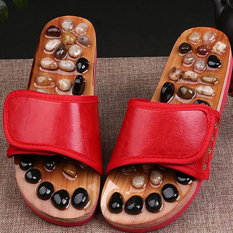 Acupressure Natural Stone Slippers (Red) - Shopsy