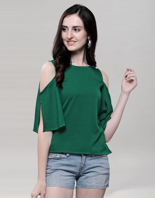 Glorious Dark Green Coloured Dyed Crepe Tops 