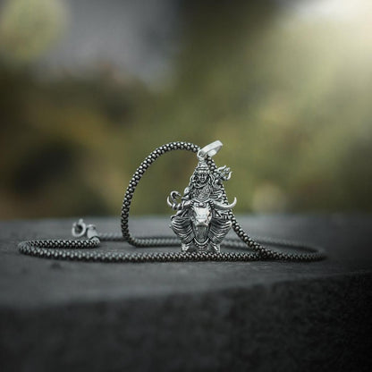 Lord Shiva with Nandi Silver Pendant Chain 