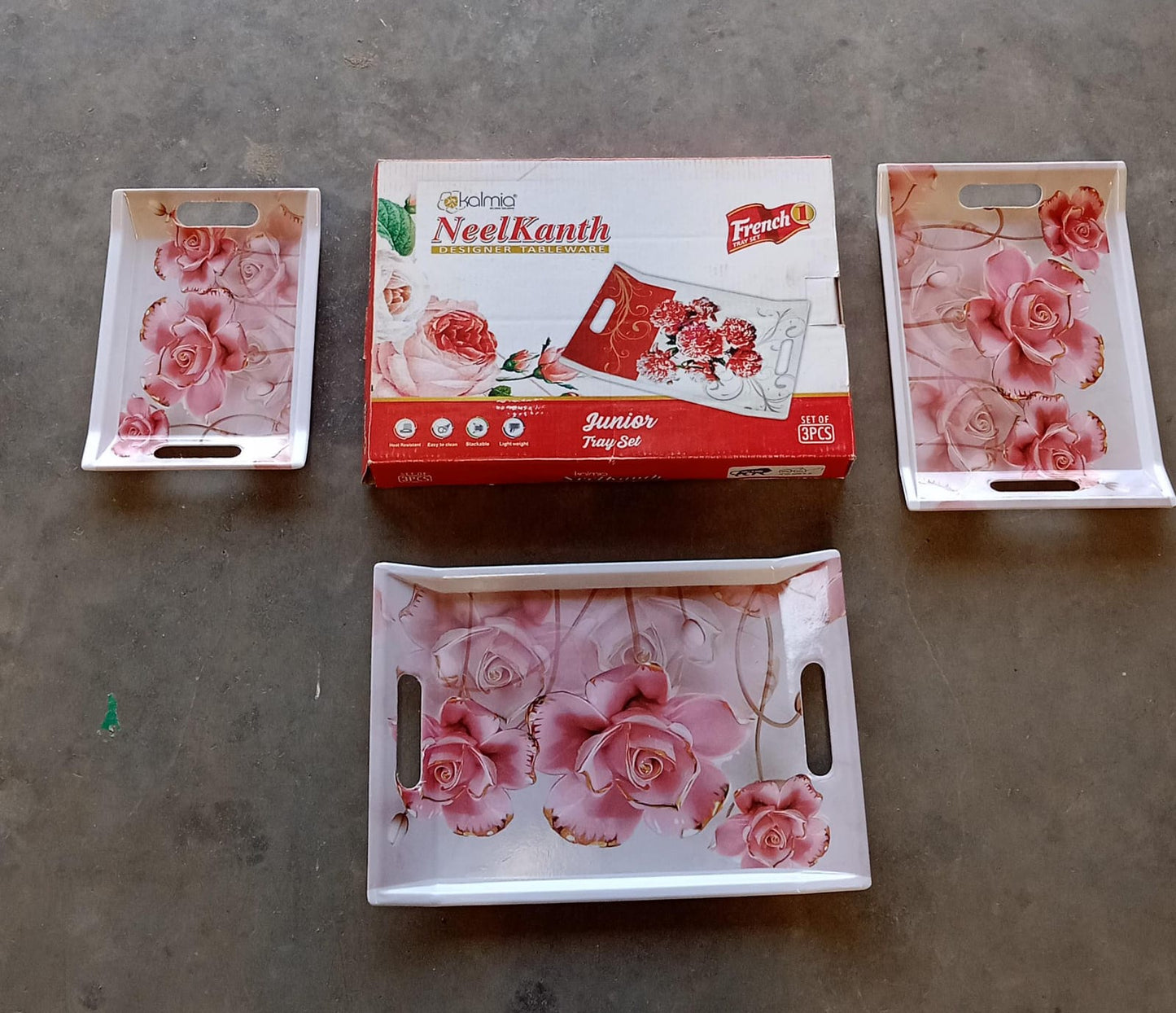 Plastic Rectangular Serving Tray Set – Printed Design Trays for Home & Kitchen