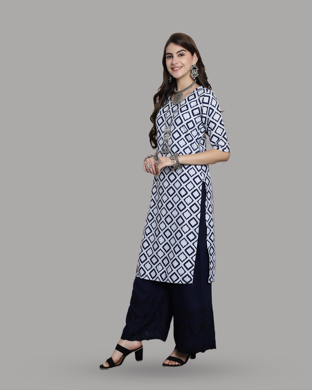 Navy and Ivory Block Printed Kurta 