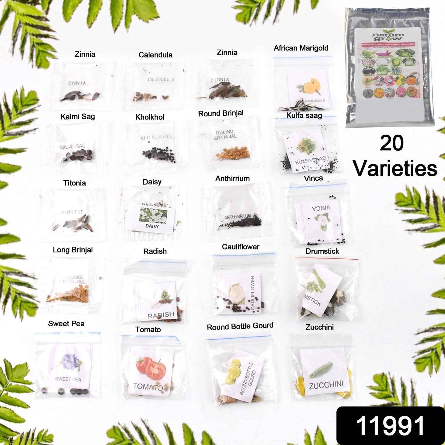 20 Varieties of Vegetable & Flower Seeds Combo (1 Pkt. / 20 Varieties)