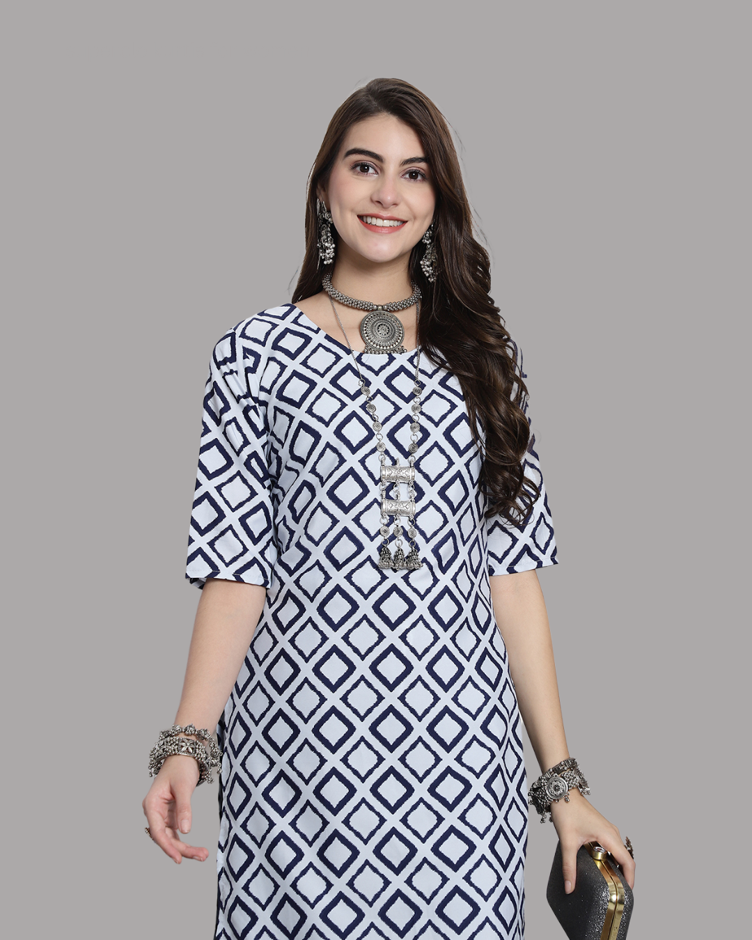 Navy and Ivory Block Printed Kurta 