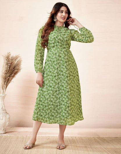 Pista Green Georgette Printed Dress