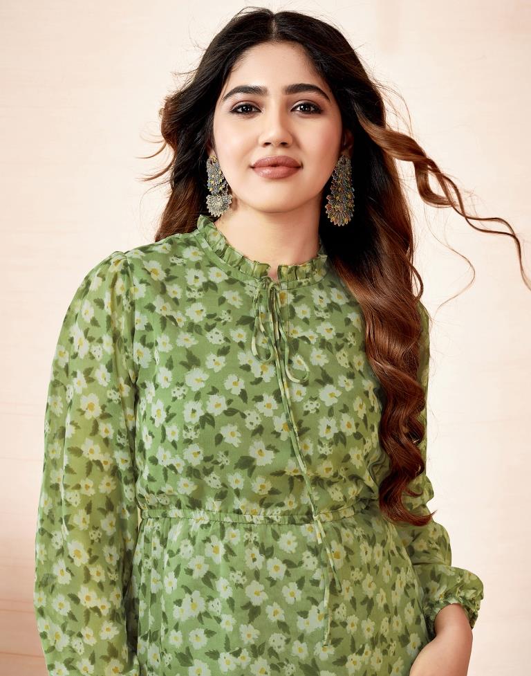 Pista Green Georgette Printed Dress