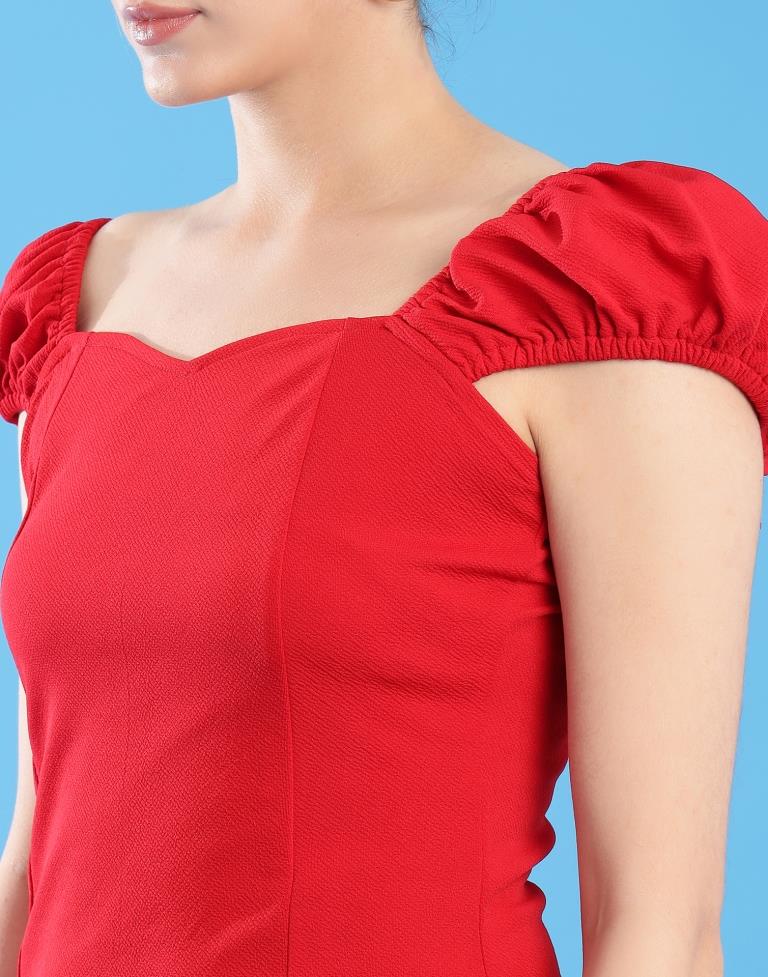 Red Lycra Plain Dress