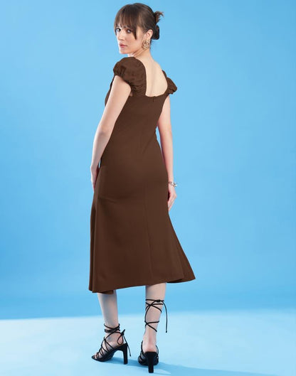 Brown Lycra Plain Dress