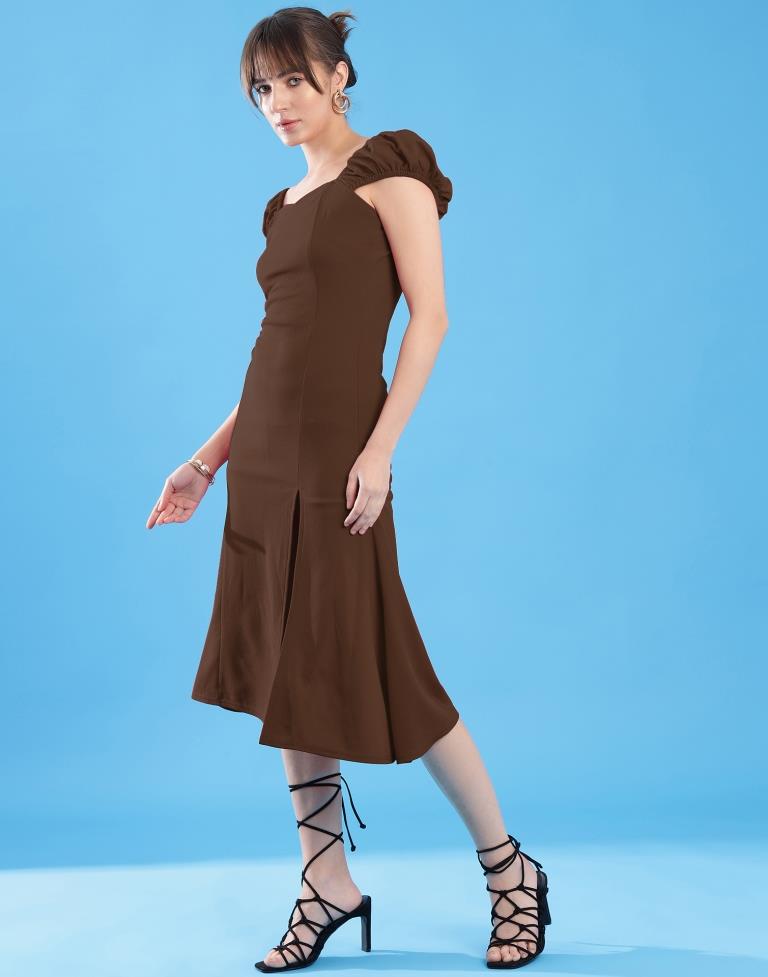 Brown Lycra Plain Dress