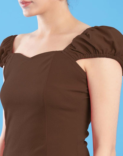 Brown Lycra Plain Dress