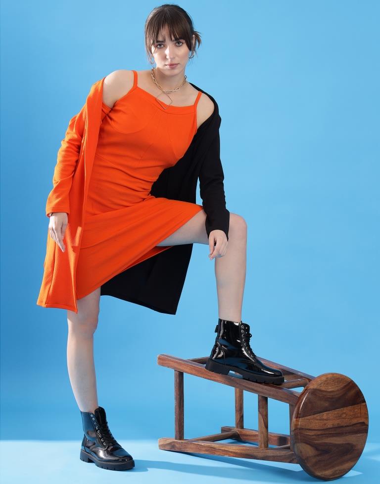 Orange Lycra Plain Dress