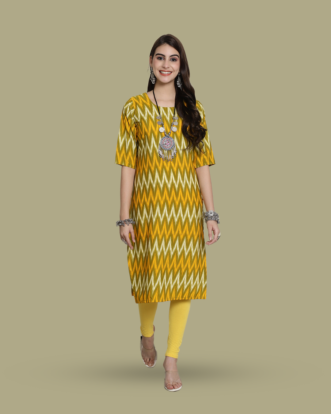 Lime Twist Zigzag Kurta 