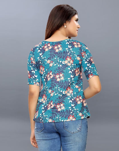 Bewitching Turquoise Coloured Printed Crepe Tops 