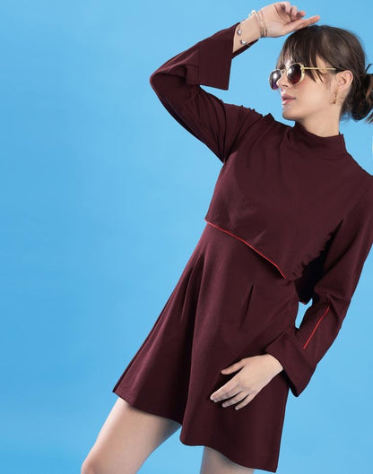 Maroon Lycra Plain A-Line Dress