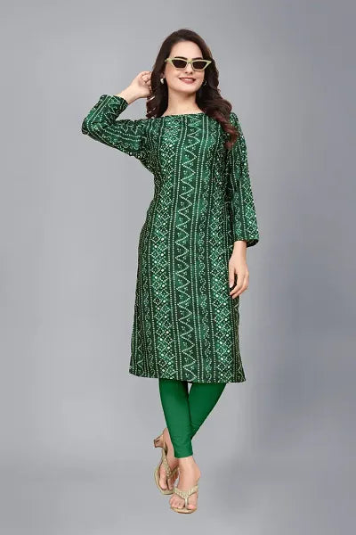 Stylish Green Crepe Printed Stitched Kurta For Women