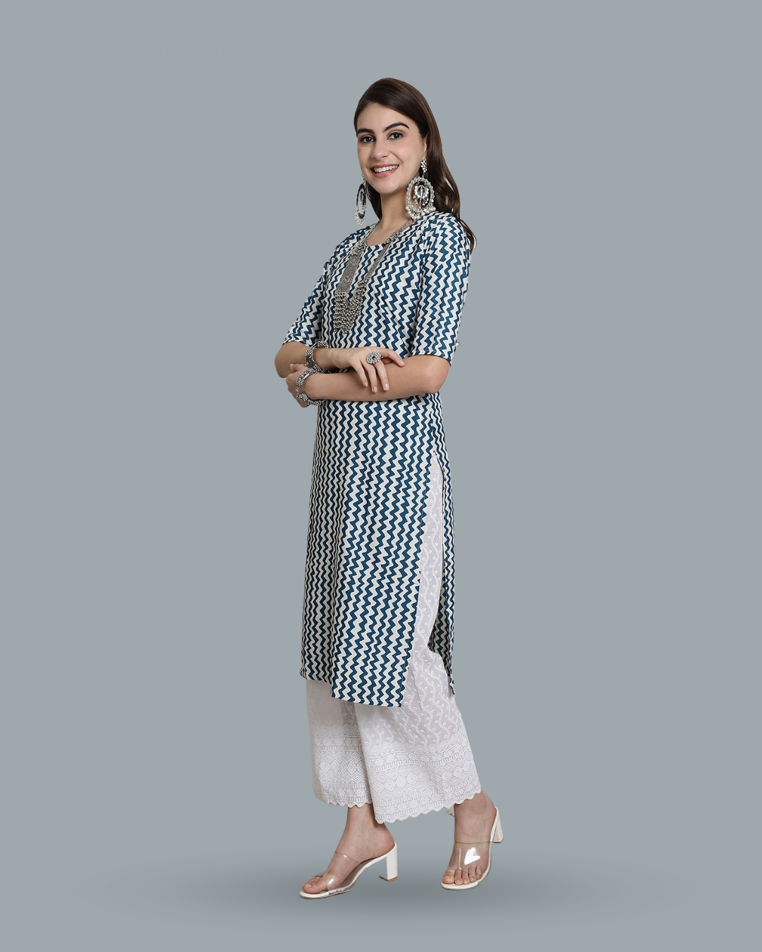 Blue Wave Zigzag Printed Kurta 