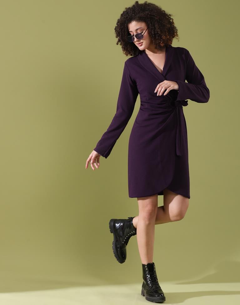 Deep Purple Lycra Plain Straight Dress