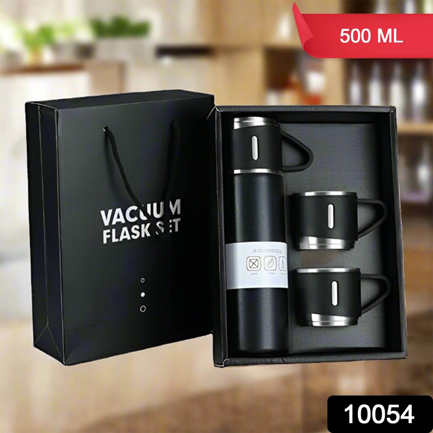 Stainless Steel Vacuum Flask Set with 3 Steel Cups Combo (500ml)