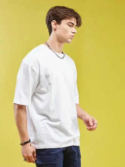 Reliable White Cotton Blend Printed Round Neck OverSized T-Shirt For Men