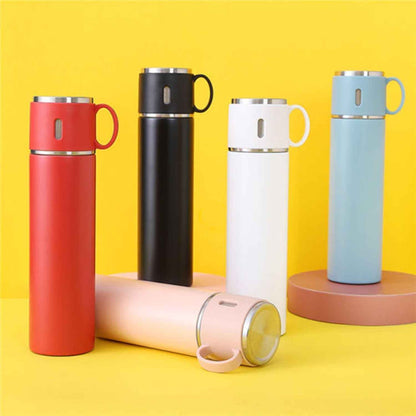 Customized Stainless Steel Vacuum Flask Set with 3 Cups – 500ML | Personalized Name Bottle Gift Combo for Boyfriend, Girlfriend, Employee