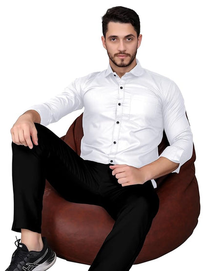 Mens Stitched Full Sleeve White Shirt