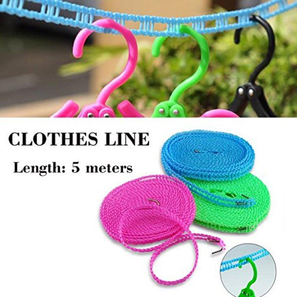 Anti-Slip Clothes Washing Line Drying Nylon Rope with Hooks