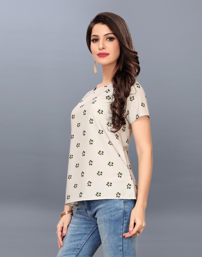 Beige Coloured Printed Crepe Tops 